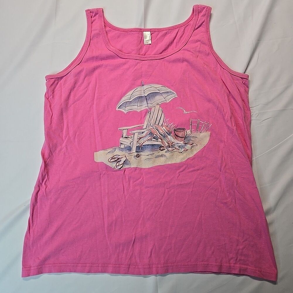 Beach Tank Top for Women Pink L Anvil Graphic Barbie Core 100% Cotton Streetwear